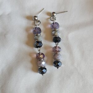 Chic Silver and Purple Beaded Earrings